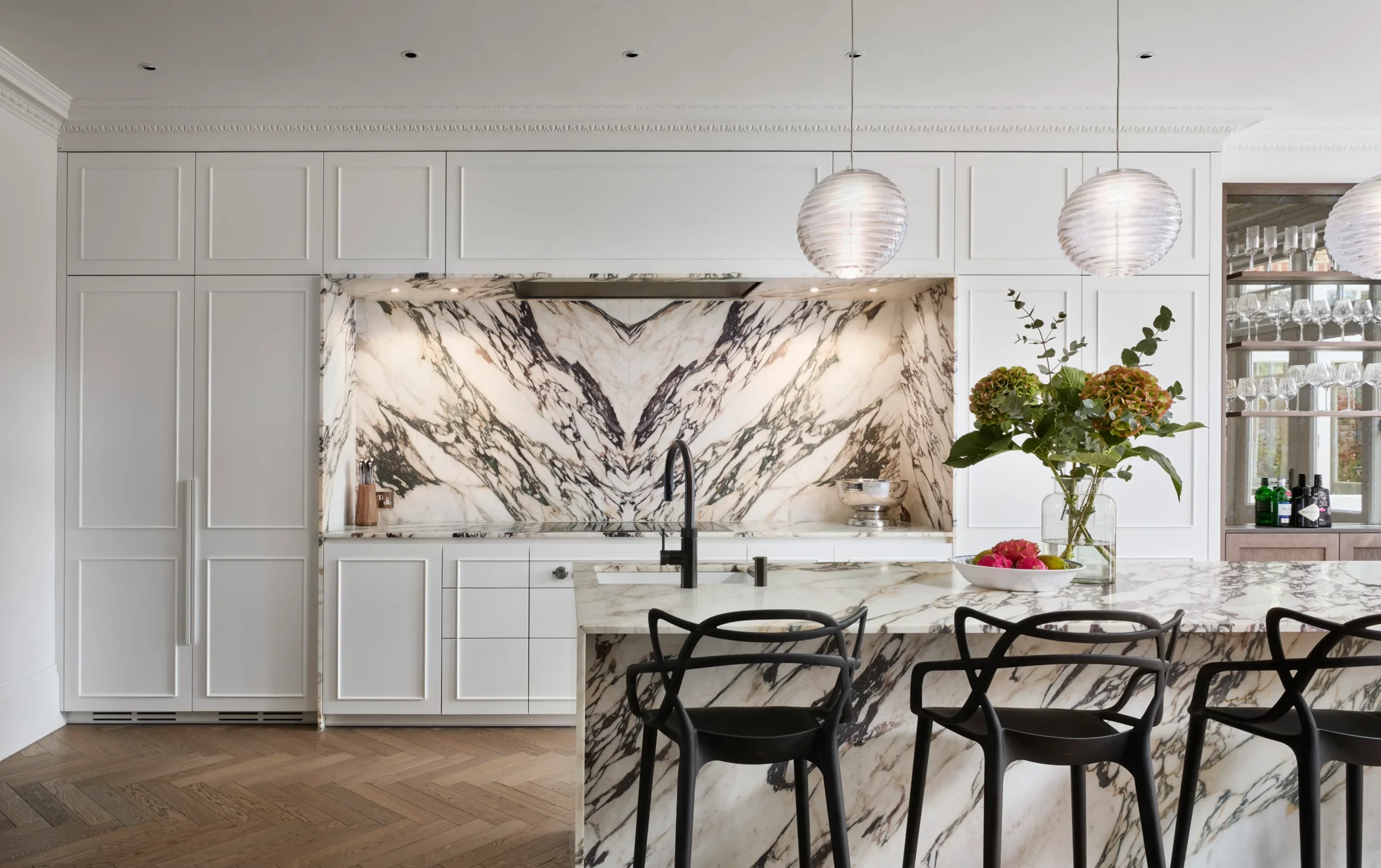 A view of the Victoria Road commission's bespoke kitchen island and joinery.