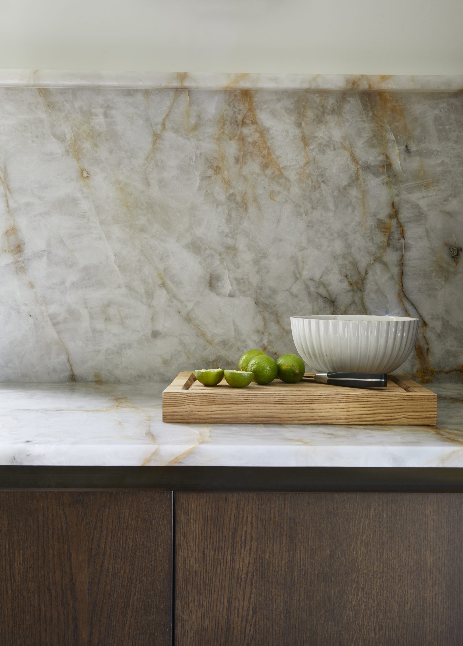 Stunning Calacatta Viola marble island in a luxury bespoke kitchen