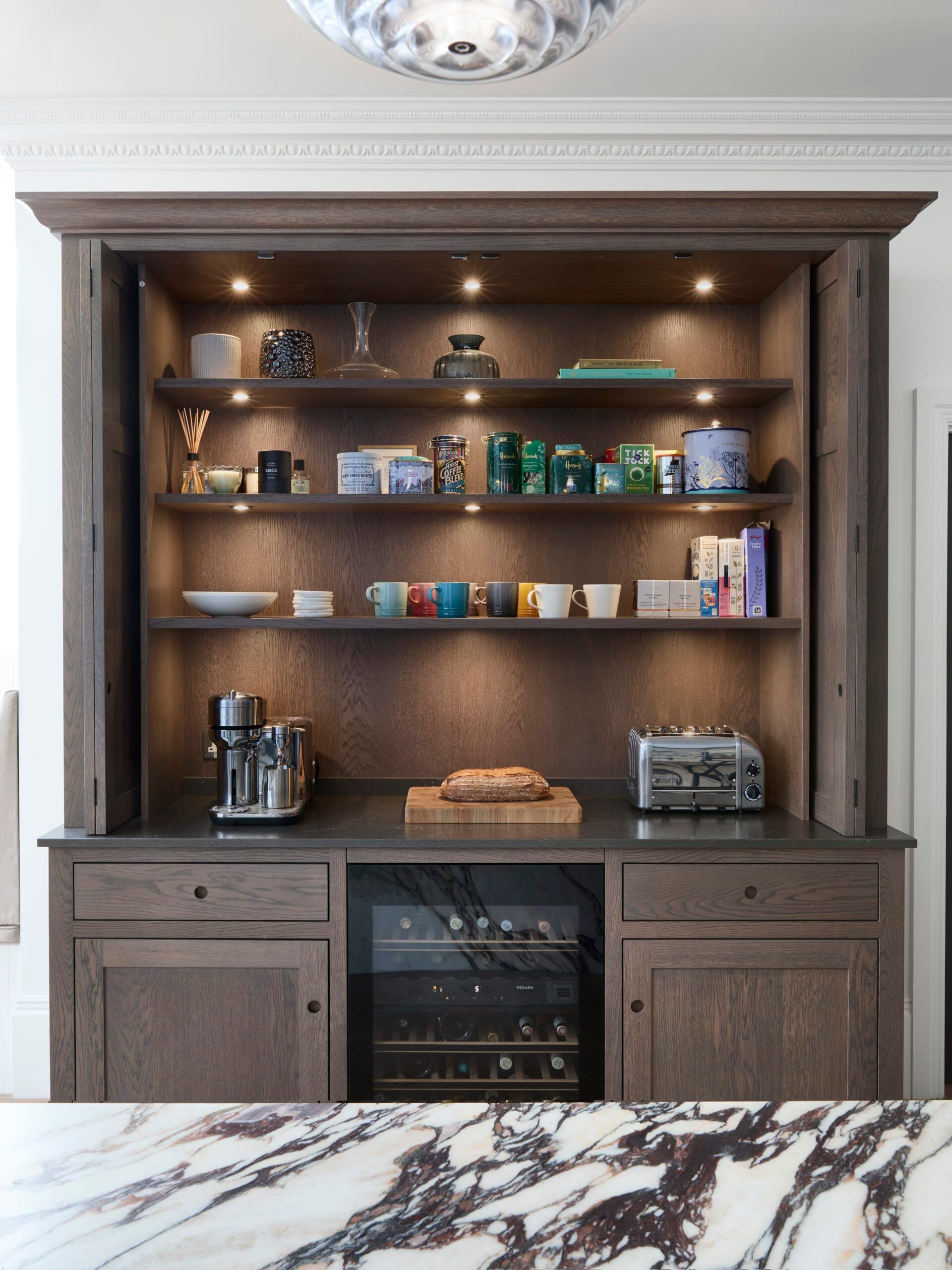 Styled breakfast pantry with wine cooler at Victoria Road