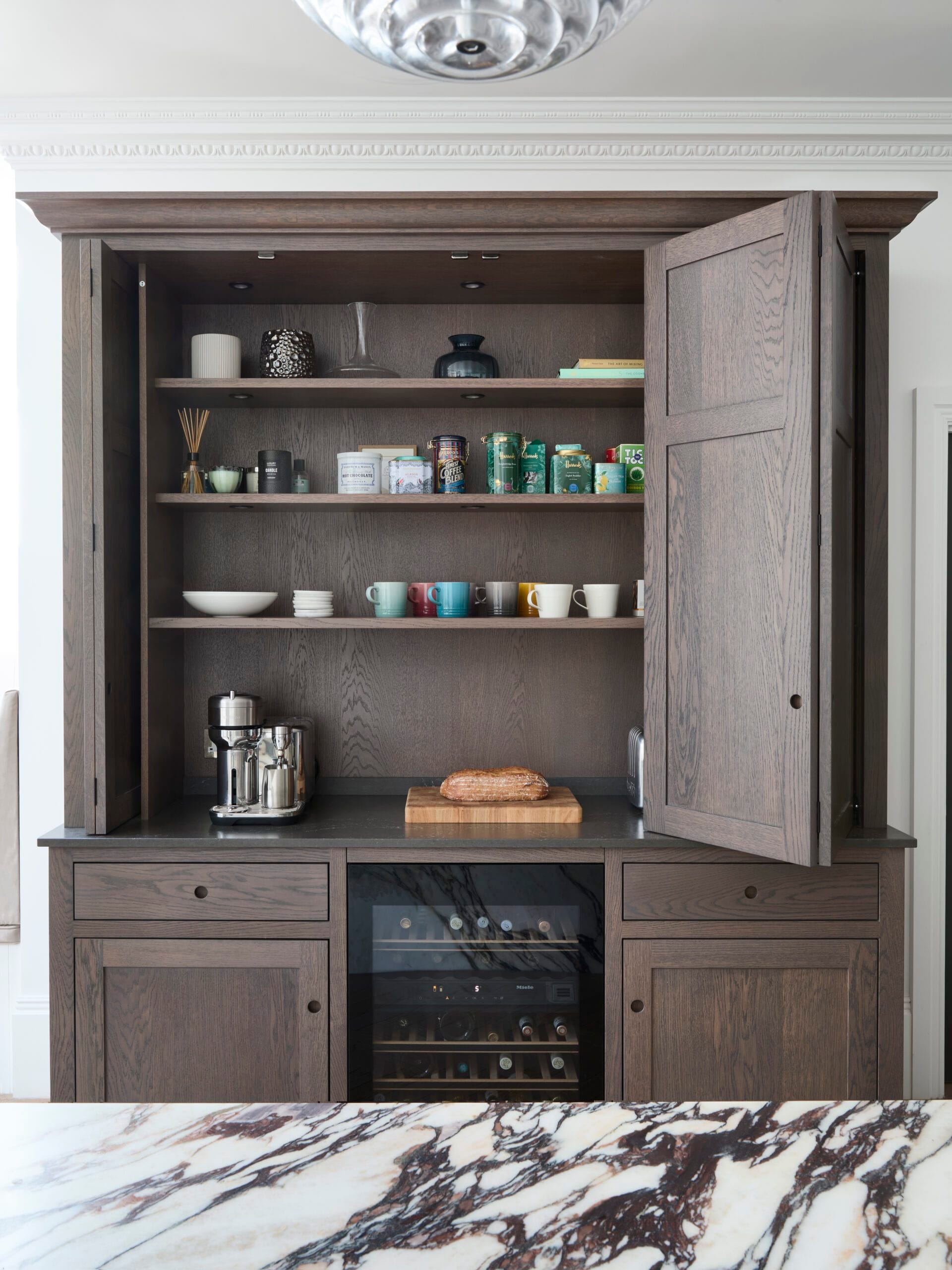 Breakfast pantry with oak door open at Victoria Road