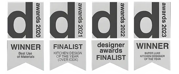 A collection of award logos and badges representing En Masse Bespoke's commendations.